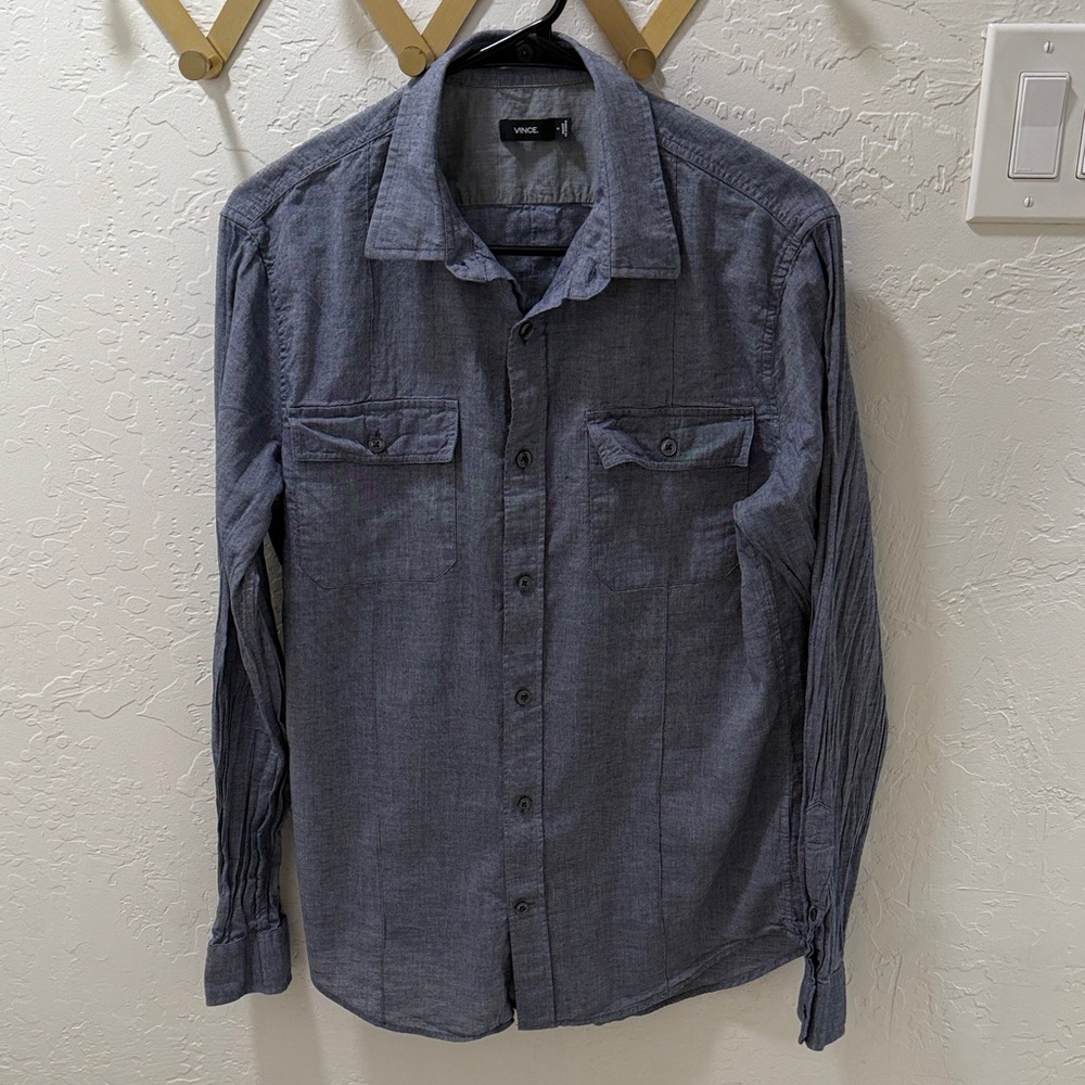 Vince Men's Blue Casual Button Down Shirt - Small